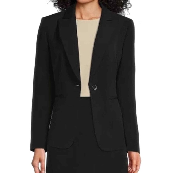Nicole Miller Original Cardigan Blazer Cotton Boyfriend Jacket w/ Pockets Black - Picture 6 of 9